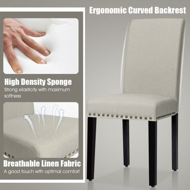 Set of 2 Fabric Upholstered Dining Chair with Sturdy Wooden Legs