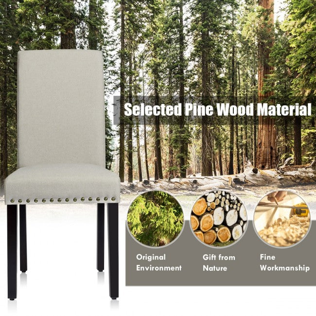 Set of 2 Fabric Upholstered Dining Chair with Sturdy Wooden Legs