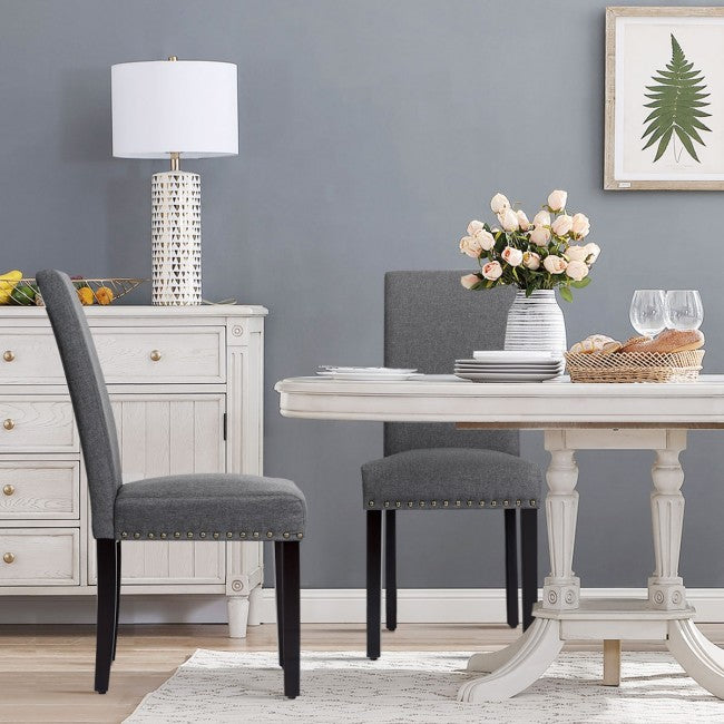 Set of 2 Fabric Upholstered Dining Chair with Sturdy Wooden Legs