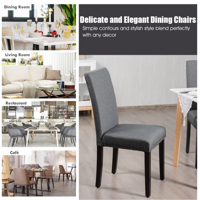 Set of 2 Fabric Upholstered Dining Chair with Sturdy Wooden Legs