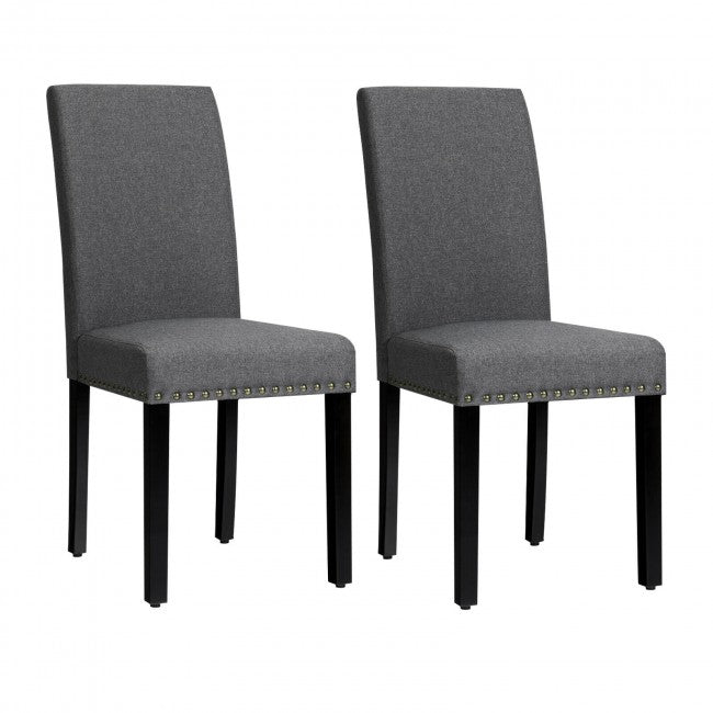 Set of 2 Fabric Upholstered Dining Chair with Sturdy Wooden Legs
