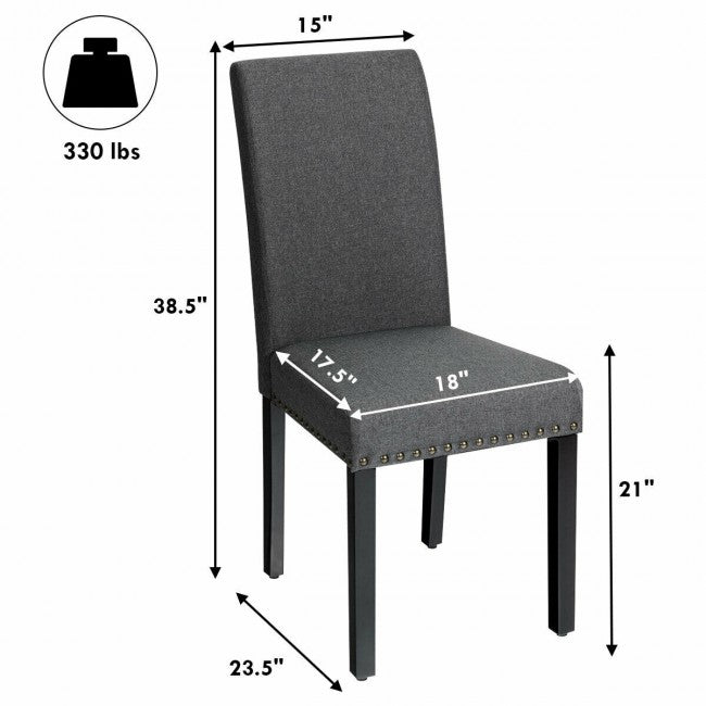 Set of 2 Fabric Upholstered Dining Chair with Sturdy Wooden Legs