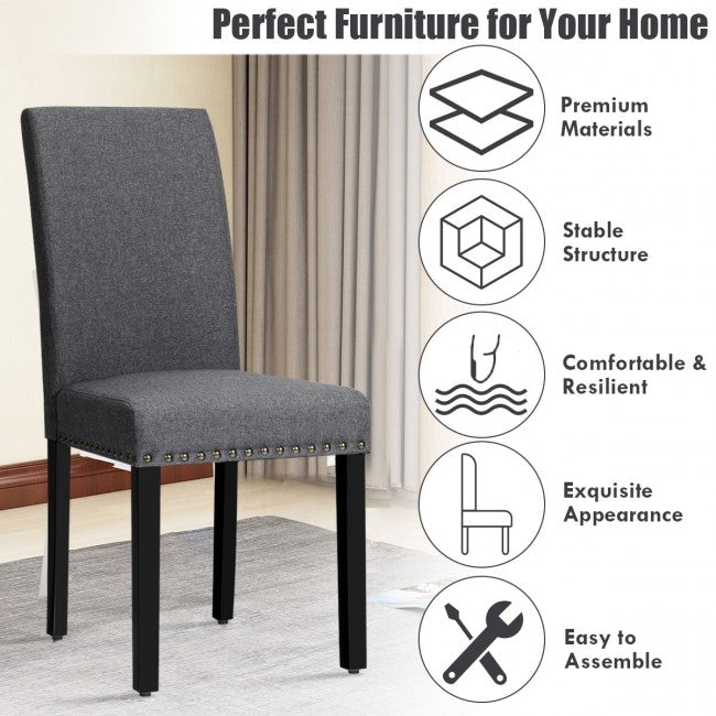 Set of 2 Fabric Upholstered Dining Chair with Sturdy Wooden Legs