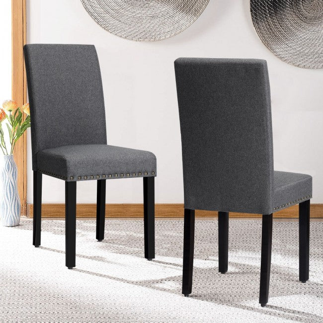 Set of 2 Fabric Upholstered Dining Chair with Sturdy Wooden Legs