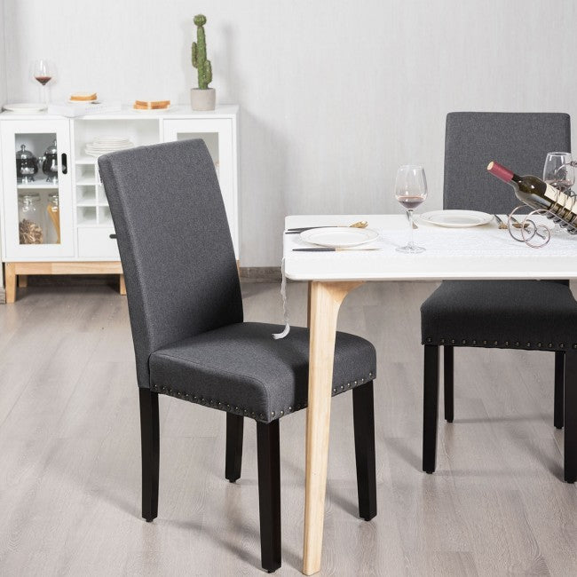 Set of 2 Fabric Upholstered Dining Chair with Sturdy Wooden Legs