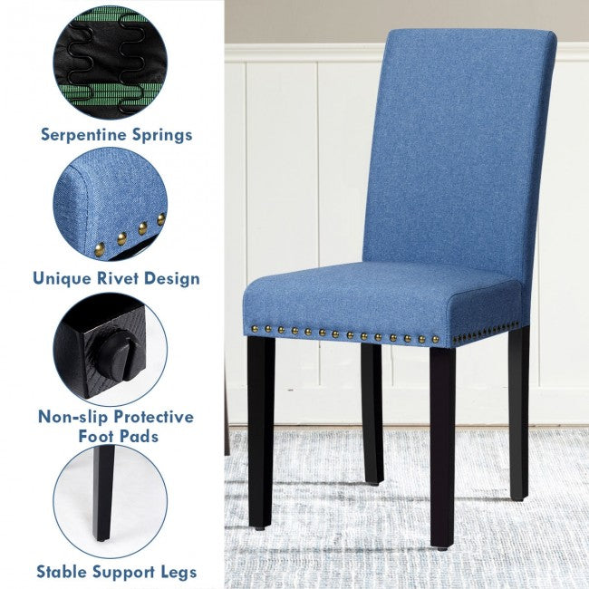 Set of 2 Fabric Upholstered Dining Chair with Sturdy Wooden Legs