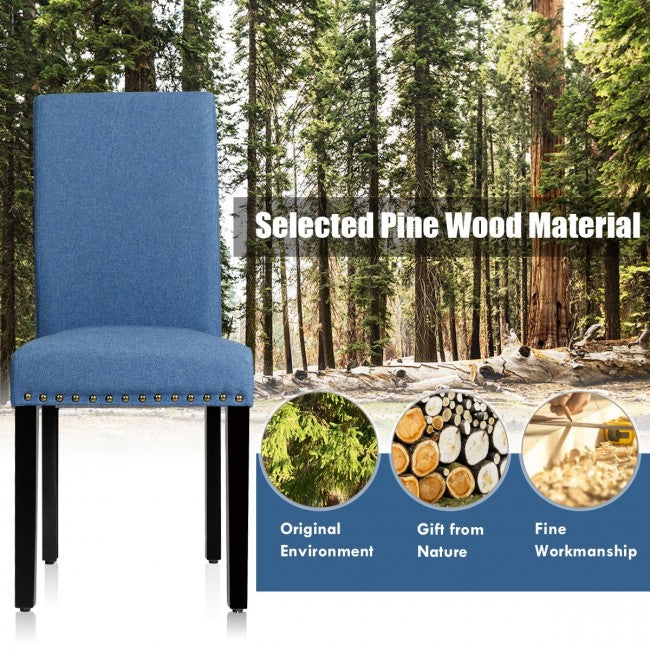 Set of 2 Fabric Upholstered Dining Chair with Sturdy Wooden Legs