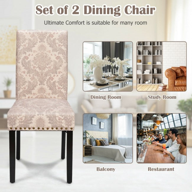 Set of 2 Fabric Upholstered Dining Chair with Sturdy Wooden Legs