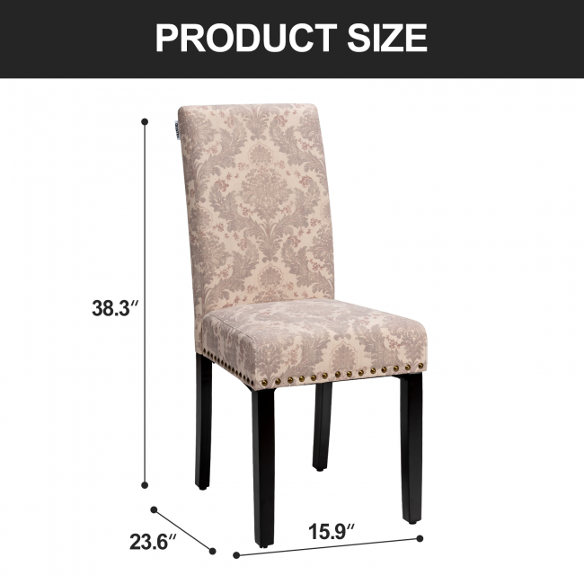 Set of 2 Fabric Upholstered Dining Chair with Sturdy Wooden Legs