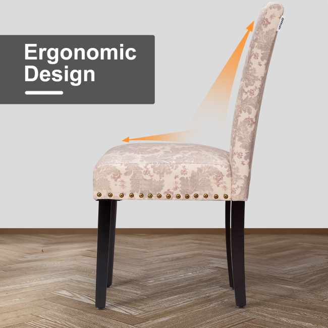Set of 2 Fabric Upholstered Dining Chair with Sturdy Wooden Legs