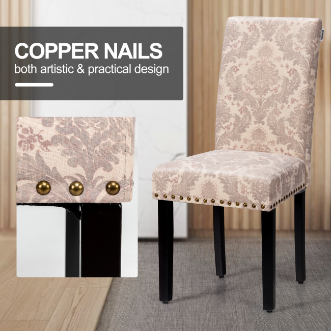 Set of 2 Fabric Upholstered Dining Chair with Sturdy Wooden Legs
