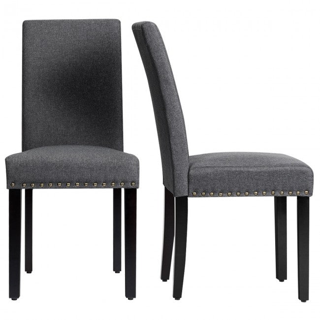 Set of 2 Fabric Upholstered Dining Chair with Sturdy Wooden Legs