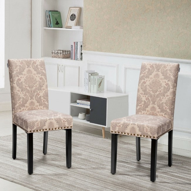 Set of 2 Fabric Upholstered Dining Chair with Sturdy Wooden Legs