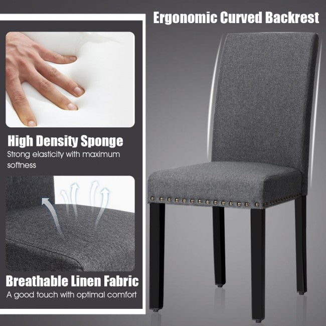 Set of 2 Fabric Upholstered Dining Chair with Sturdy Wooden Legs