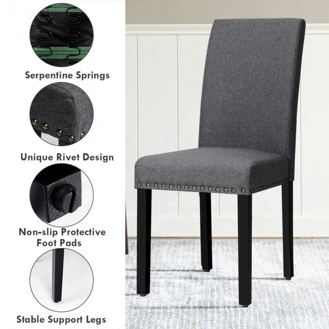 Set of 2 Fabric Upholstered Dining Chair with Sturdy Wooden Legs