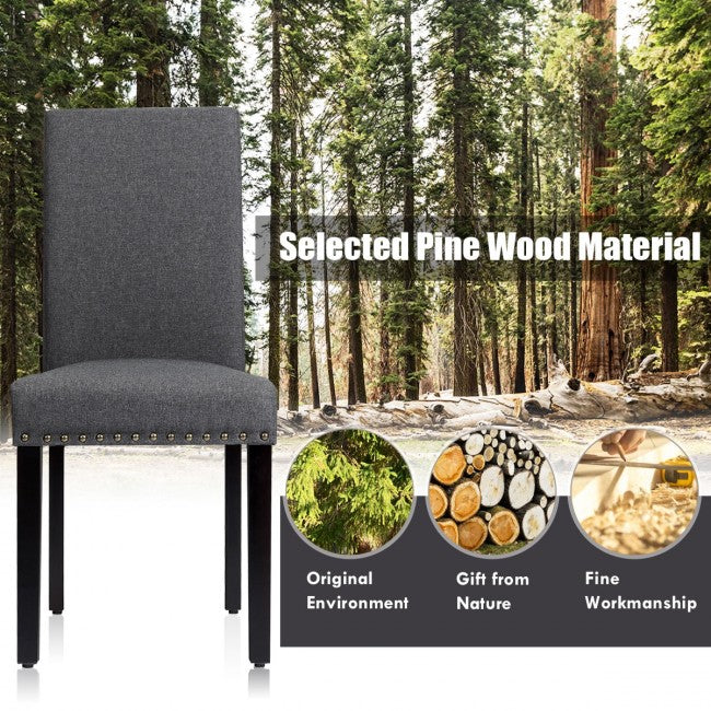 Set of 2 Fabric Upholstered Dining Chair with Sturdy Wooden Legs