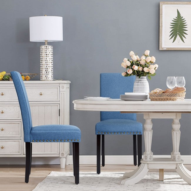 Set of 2 Fabric Upholstered Dining Chair with Sturdy Wooden Legs