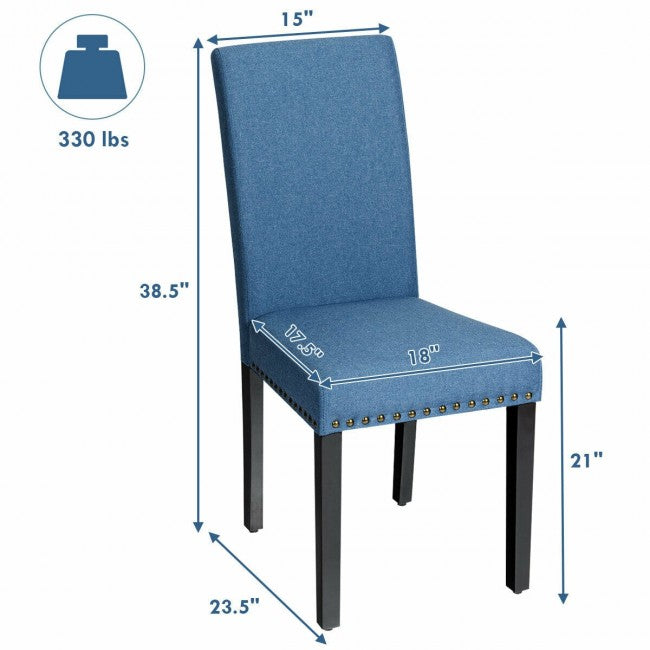 Set of 2 Fabric Upholstered Dining Chair with Sturdy Wooden Legs