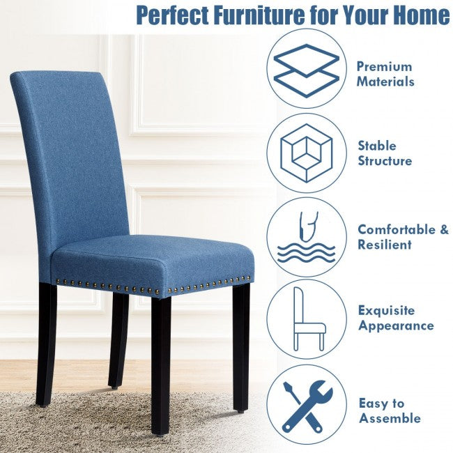 Set of 2 Fabric Upholstered Dining Chair with Sturdy Wooden Legs