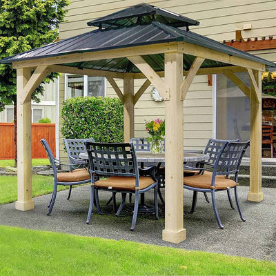 10' X 10' Outdoor Hardtop Gazebo Patio Galvanized Steel Canopy Pavilion with 2-Tier Metal Roof