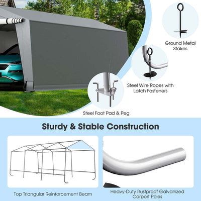 10 x 20 Feet Outdoor Heavy Duty Carport Car Canopy Garage Party Tent Boat Storage Shelter with Doors