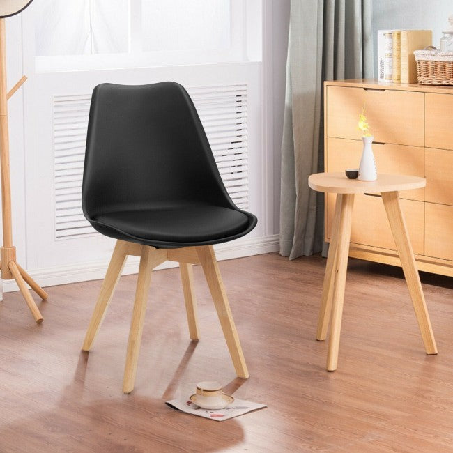 Set of 4 Dining Chairs Mid Century Modern Shell PU Seat with Wooden Leg
