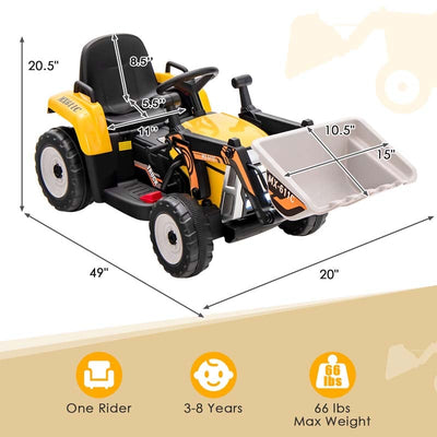 12V Battery-Powered Kids Ride-On Excavator Digger Electric Tractor Vehicle with Digging Bucket