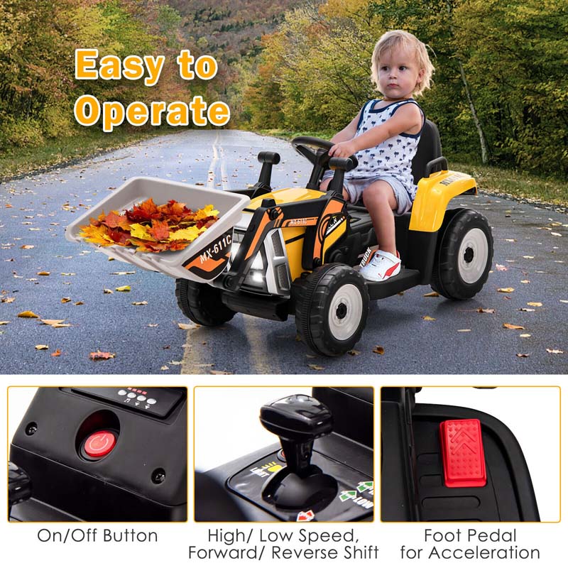 12V Battery-Powered Kids Ride-On Excavator Digger Electric Tractor Vehicle with Digging Bucket