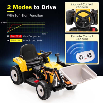 12V Battery-Powered Kids Ride-On Excavator Digger Electric Tractor Vehicle with Digging Bucket