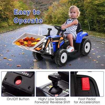 12V Battery-Powered Kids Ride-On Excavator Digger Electric Tractor Vehicle with Digging Bucket