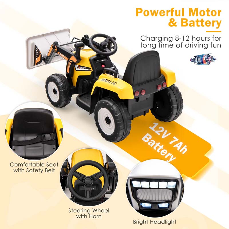 12V Battery-Powered Kids Ride-On Excavator Digger Electric Tractor Vehicle with Digging Bucket