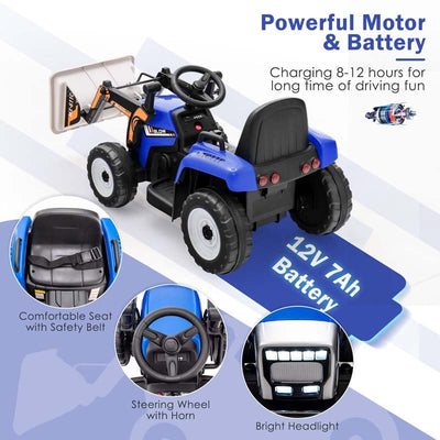 12V Battery-Powered Kids Ride-On Excavator Digger Electric Tractor Vehicle with Digging Bucket