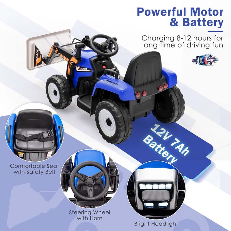 12V Battery-Powered Kids Ride-On Excavator Digger Electric Tractor Vehicle with Digging Bucket