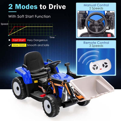 12V Battery-Powered Kids Ride-On Excavator Digger Electric Tractor Vehicle with Digging Bucket