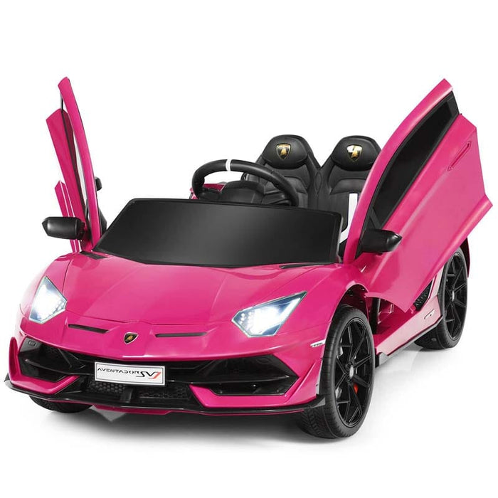 Kids Electric Ride On 12V Licensed Lamborghini Aventador SVJ Battery Powered Sports Car Toy with LED Headlights and R/C