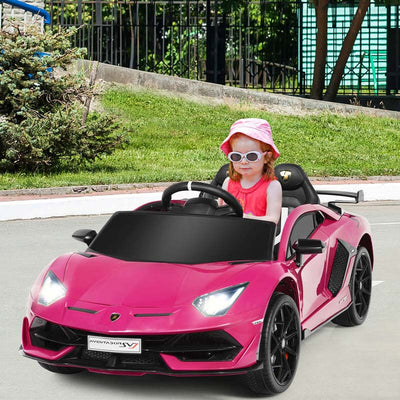 Kids Electric Ride On 12V Licensed Lamborghini Aventador SVJ Battery Powered Sports Car Toy with LED Headlights and R/C