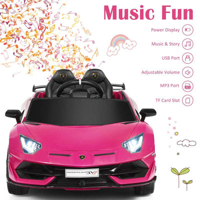 Kids Electric Ride On 12V Licensed Lamborghini Aventador SVJ Battery Powered Sports Car Toy with LED Headlights and R/C