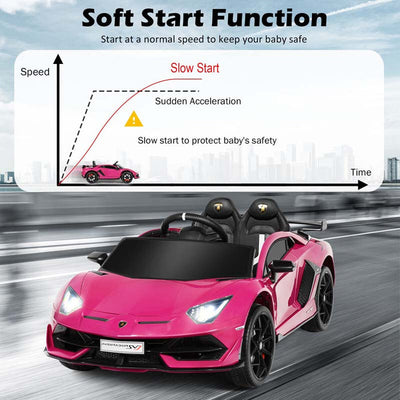 Kids Electric Ride On 12V Licensed Lamborghini Aventador SVJ Battery Powered Sports Car Toy with LED Headlights and R/C