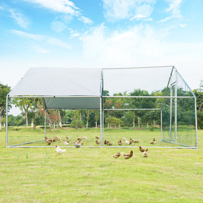 13FT Large Metal Chicken Coop Walk-in Poultry Cage Hen Run House with Waterproof and Anti-Ultraviolet Cover
