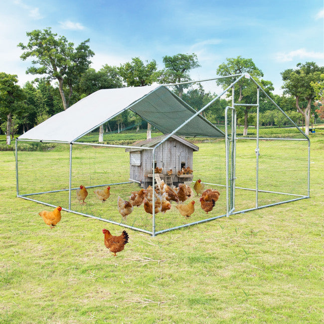 13FT Large Metal Chicken Coop Walk-in Poultry Cage Hen Run House with Waterproof and Anti-Ultraviolet Cover
