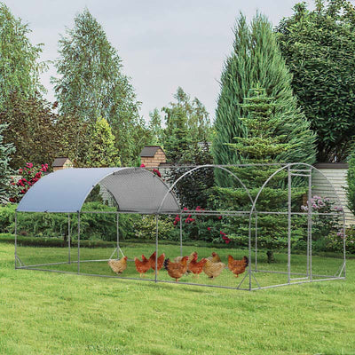 19FT Large Metal Chicken Coop Hen Run House Walk-in Dome Poultry Rabbits Cage with Waterproof Cover