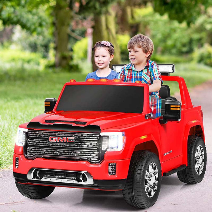 2 Seater Battery Powered GMC Kids Ride on Truck 12V Licensed Electric Car with Remote Control and Storage Box