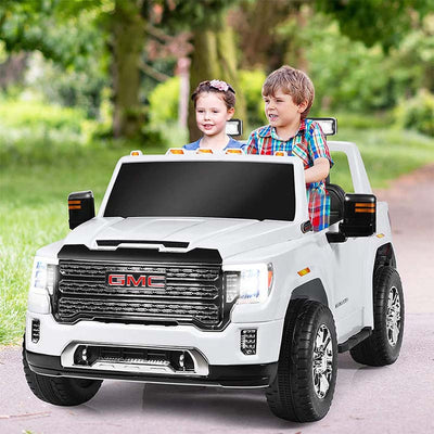 2 Seater Battery Powered GMC Kids Ride on Truck 12V Licensed Electric Car with Remote Control and Storage Box