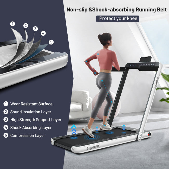 2-in-1 Electric Treadmill 2.25HP Folding Running Machine with Dual Display and Remote Controller