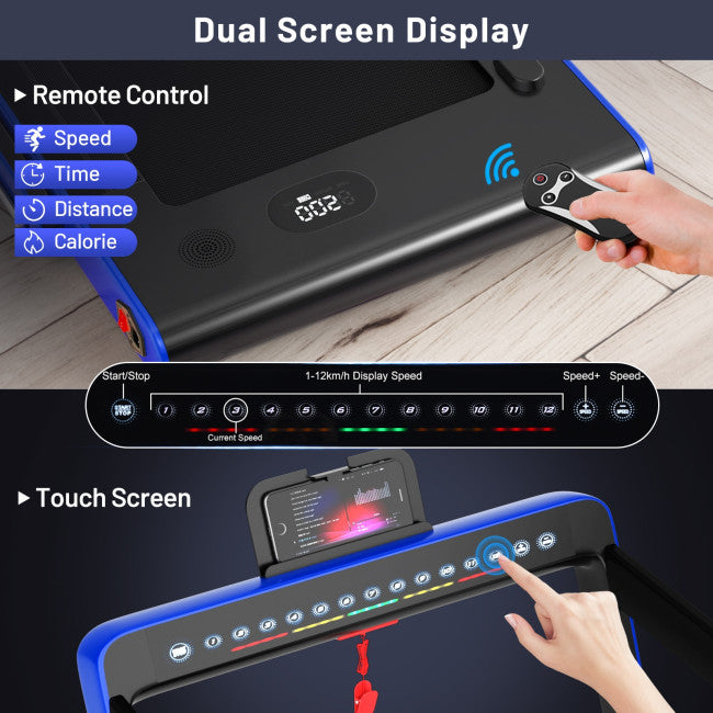 2-in-1 Electric Treadmill 2.25HP Folding Running Machine with Dual Display and Remote Controller