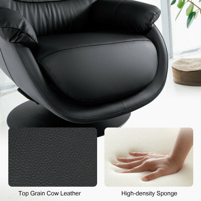 360 Degree Swivel Leather Rocking Chair Top Grain Recliner Lounge Chair with Ottoman