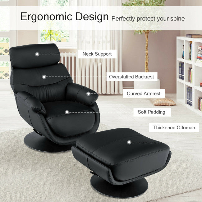 360 Degree Swivel Leather Rocking Chair Top Grain Recliner Lounge Chair with Ottoman