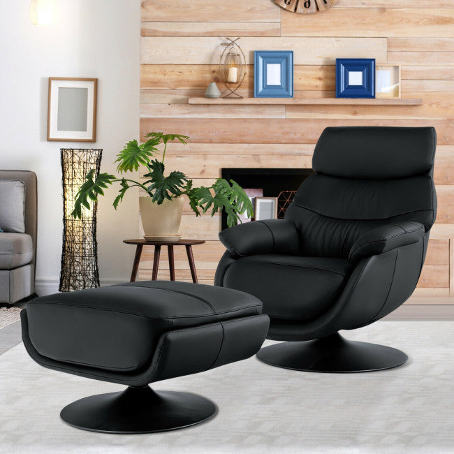 360 Degree Swivel Leather Rocking Chair Top Grain Recliner Lounge Chair with Ottoman