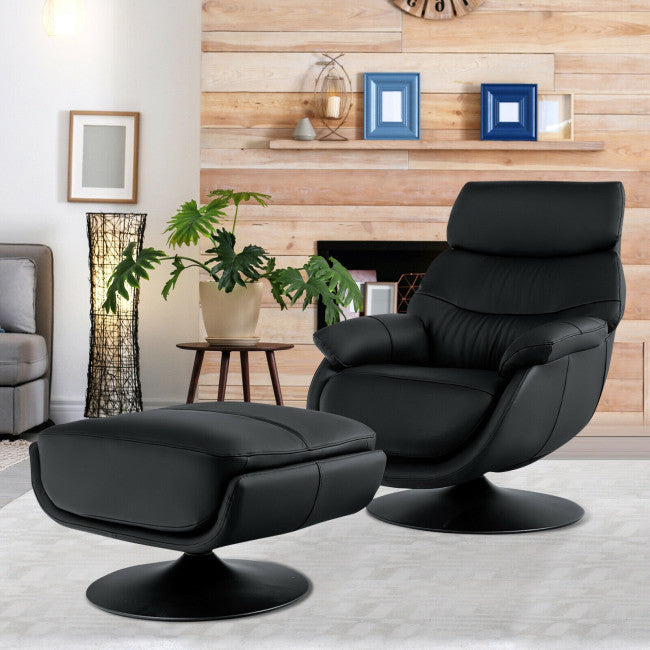 360 Degree Swivel Leather Rocking Chair Top Grain Recliner Lounge Chair with Ottoman