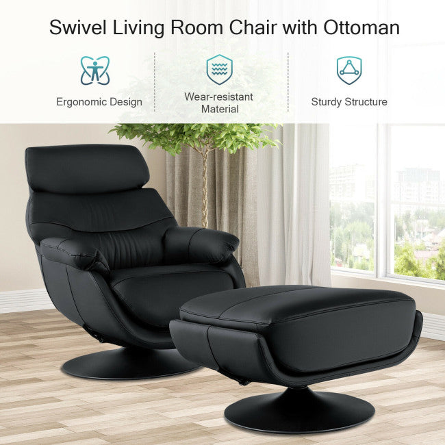 360 Degree Swivel Leather Rocking Chair Top Grain Recliner Lounge Chair with Ottoman